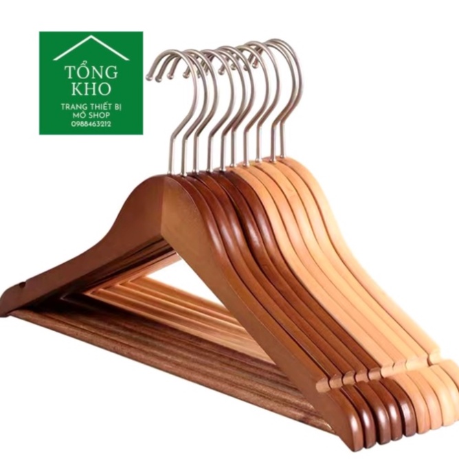 Móc treo áo bằng gỗ hình tam giác màu vàng hoặc nâu - Móc gỗ thanh ngang dáng chữ A dùng cho shop