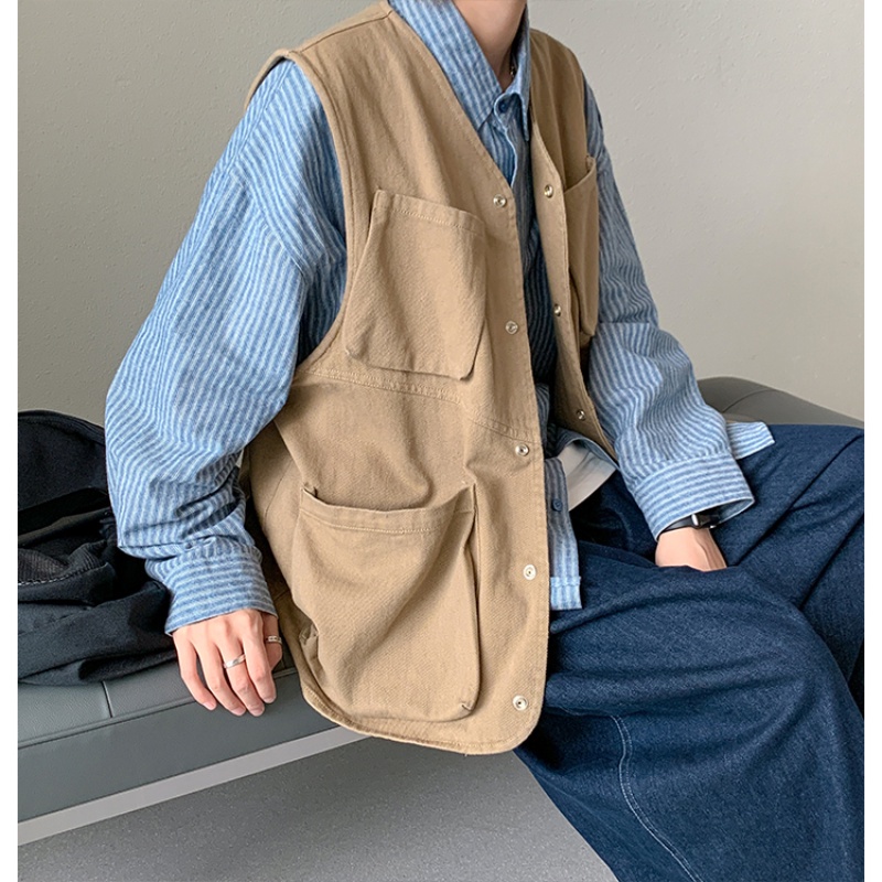 Áo khoác không tay dáng rộng phong cách retro nhật bản dành cho nam giới