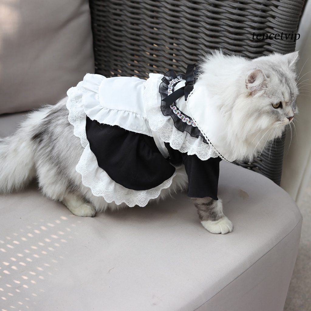 Đầm Vải Cotton Phối Ren Thoải Mái Cho Mèo Cưng