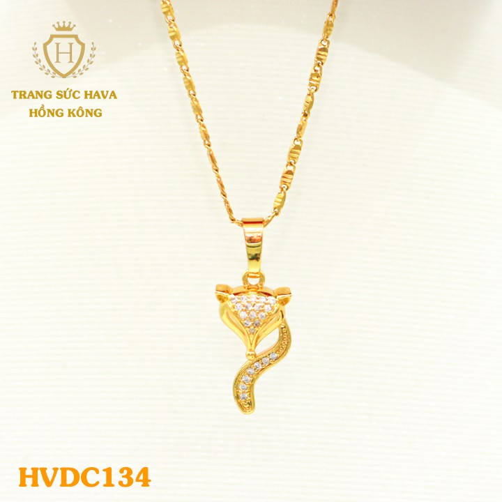 Dây Chuyền, Vòng Cổ Nữ Mặt Hồ Ly Đính Đá Màu Trắng Xi Mạ Vàng Non Cao Cấp - Trang Sức Hava Hong Kong - HVDC134