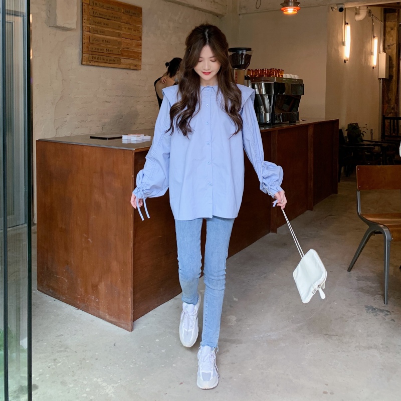 Áo sơ mi tay dài cổ búp bê phong cách Pháp cổ điển thời trang mùa hè cho nữ