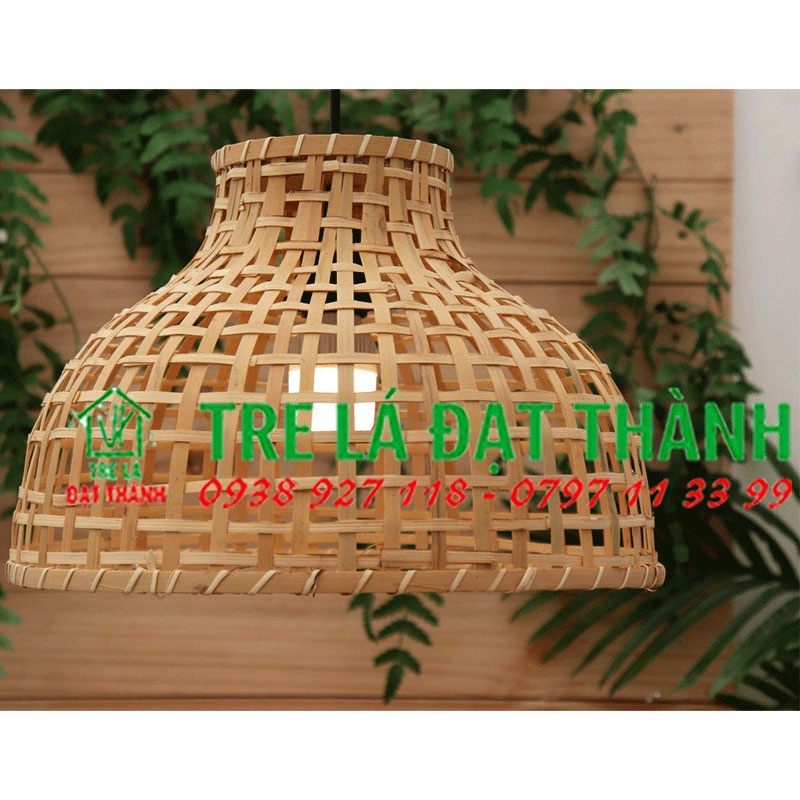 Chao đèn mây tre thả trần quán coffee, đèn chao cạp gỗ