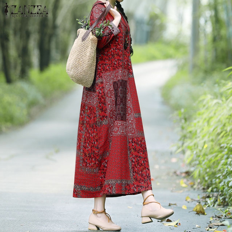 Đầm Maxi Zanzea Dài Tay Dáng Rộng Duyên Dáng Dành Cho Nữ