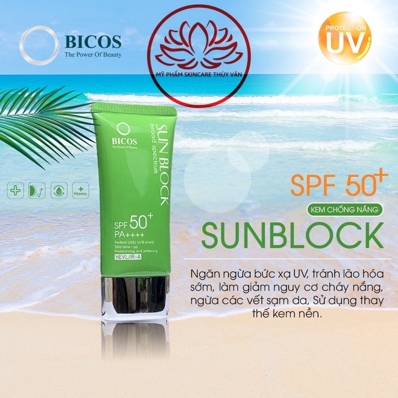 Kem Chống Nắng Trắng Da Ngăn Ngừa Lão Hoá Chính Hãng BICOS 50ml