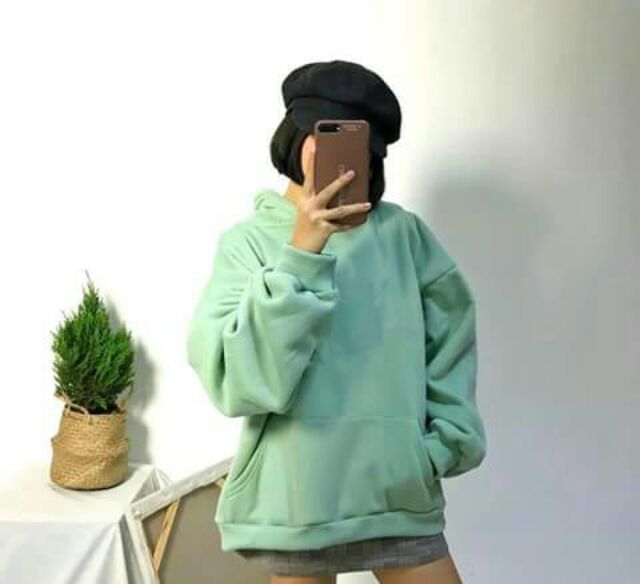 Áo hoodie trơn tay dài nỉ basic unisex màu vàng