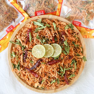 Khô gà lá chanh xé cay đồ ăn vặt Bếp Cô Hồng combo 3 gói 70g