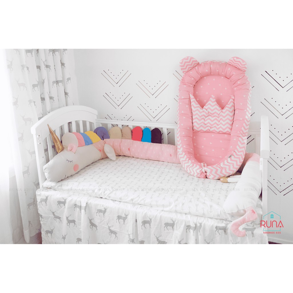 Quây cũi dài hình con thú cho bé RUNA KIDS chất liệu Cotton Hàn 100% cao cấp, bảo vệ an toàn giấc ngủ cho bé