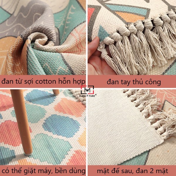 Thảm canvas trải sàn tua rua phong cách bắc âu trải chân giường phòng khách thương hiệu MW FURNITURE