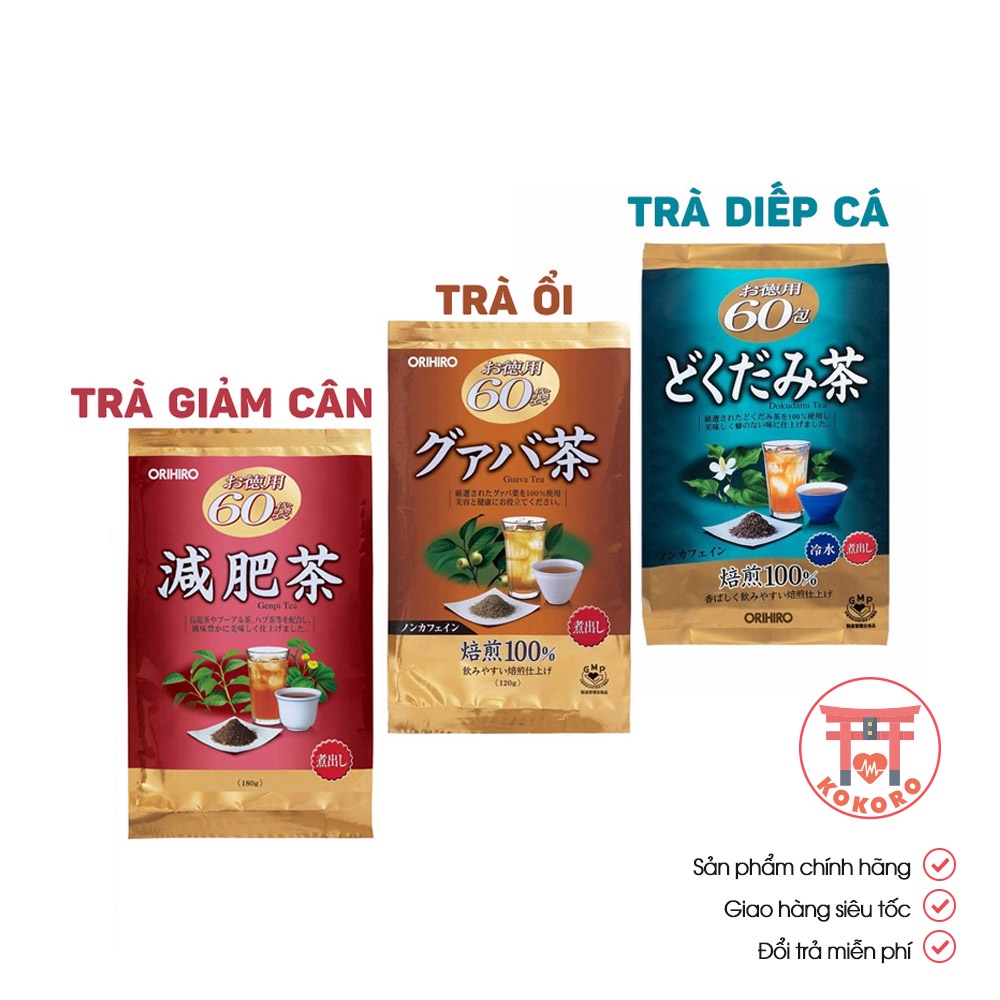 Trà nhúng Nhật Bản ORIHIRO gói 60 túi lọc, chiết xuất diếp cá, lá ổi, trà genpi và thảo mộc tốt cho sức khỏe