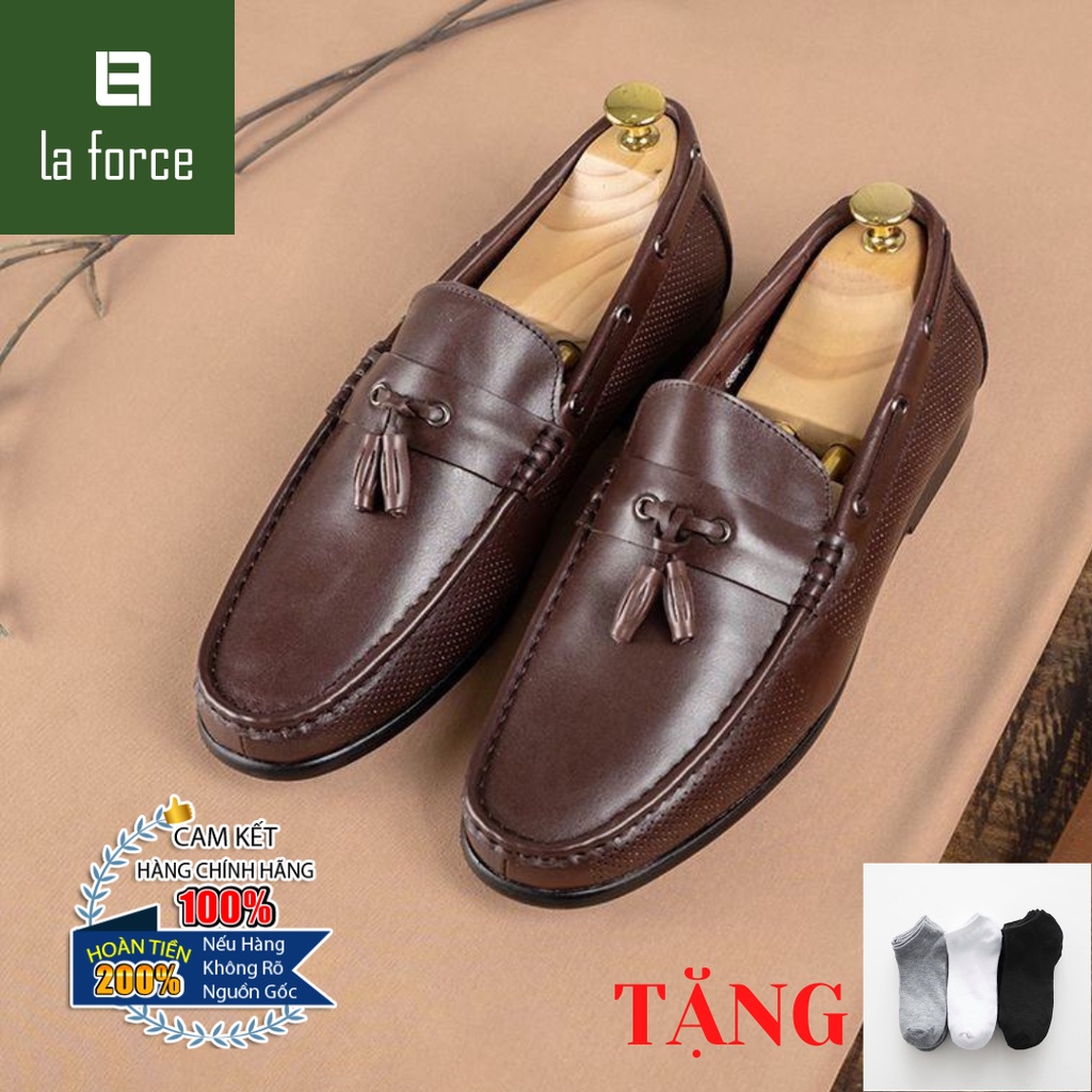Giày Lười Nam LAFORCE Đục Lỗ Quả Chuông GNLA88K68-CF Tặng Tất UNIQLO Cao Cấp