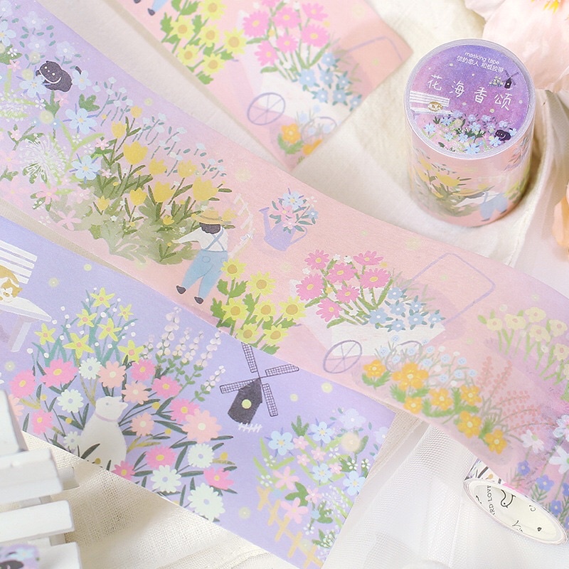 Cuộn 3m washi tape phong cảnh annime thơ mộng SOCO MINI, dùng trang trí sổ tay nhật kí, sổ tay journal, scrapbook xinh