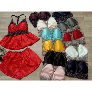 [Freeship] Bộ ngủ lụa ren dây lưng có mút