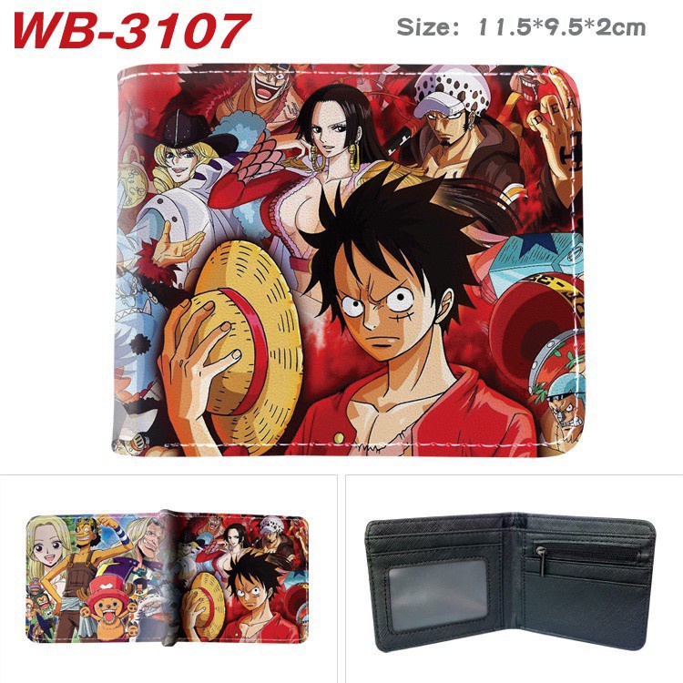 Ví Da Pu Ngắn Mini Họa Tiết Hoạt Hình One Piece Luffy Nami Cho Nam Nữ