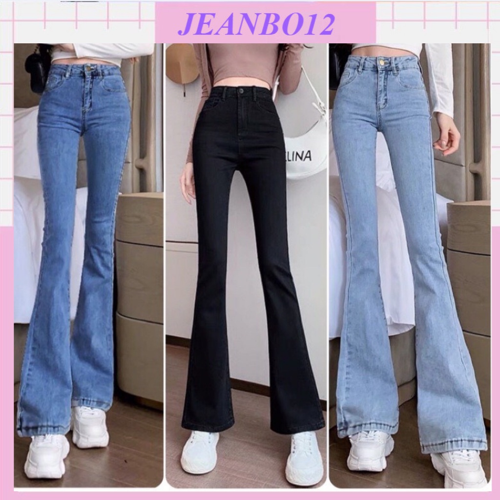 Quần bò jean nữ ống loe đứng rộng suông co giãn jeans cạp cao cao cấp Hottrend 2022