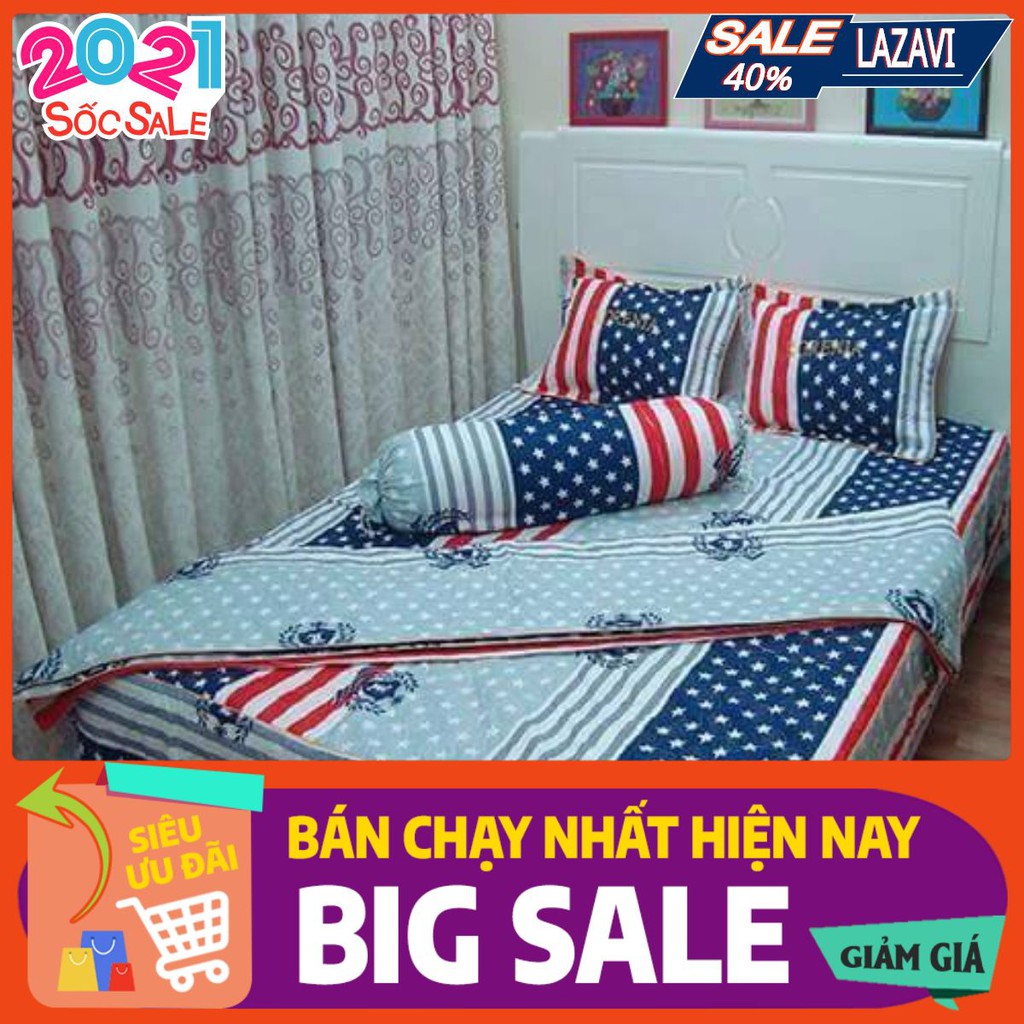 Bộ ga gối poly 2m2 kèm vỏ gối ôm mẫu cờ mỹ