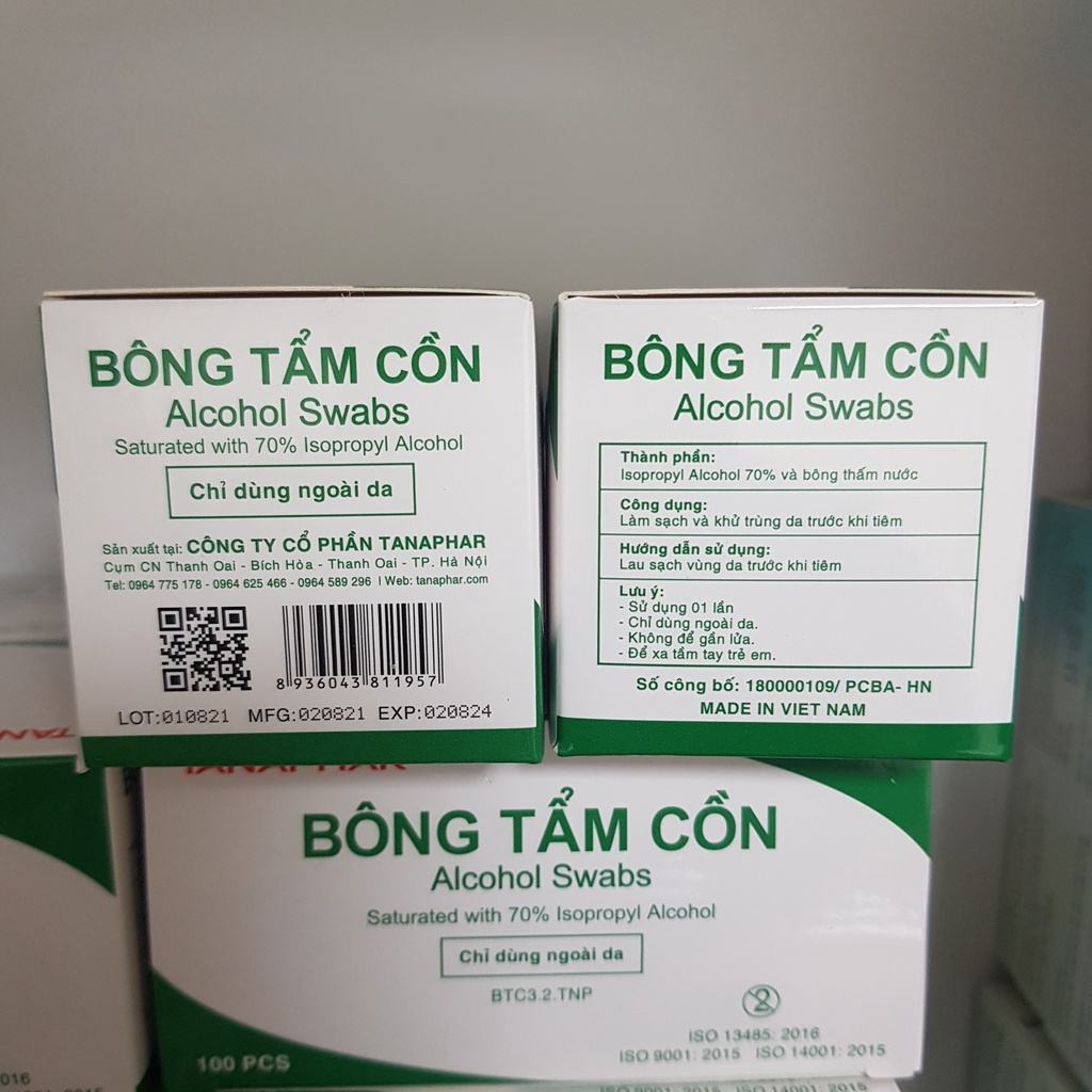 Bông Tẩm Cồn Giúp Làm Sạch,Ngăn Ngừa Nhiễm Khuẩn.Tanaphar.Hộp 100 Miếng