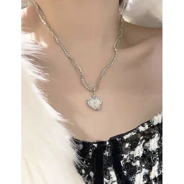 Vòng cổ hợp kim đính đá mặt trái tim