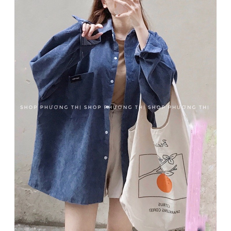 Áo sơmi nhung tăm ulzzang (hình thật/sẵn)