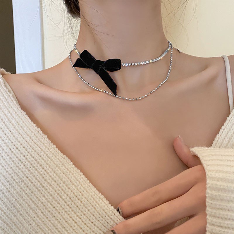 Vòng cổ mặt dây thắt nơ phong cách sang trọng thời trang cho nữ