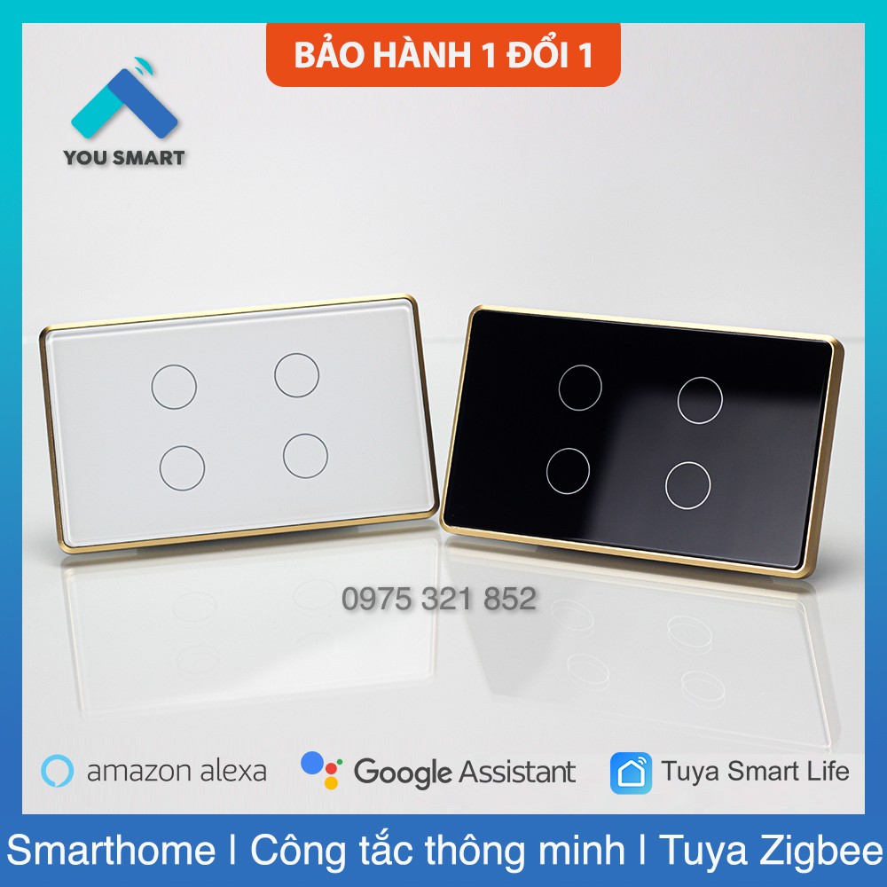 Công Tắc Thông Minh Zigbee Viền Nhôm Cao Cấp 1-2-3-4 Nút (Màu Trắng và Đen)