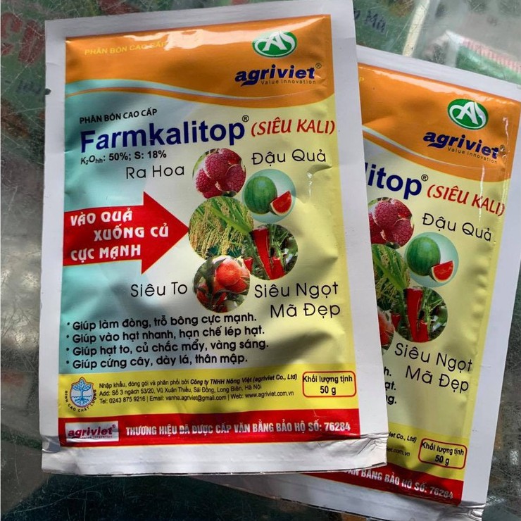 Phân bón Farmkalitop (siêu Kali)  nhập khẩu từ Bỉ, Ra hoa, đậu quả, ngọt trái, mã đẹp (Gói 50g) - VTNN Bắc Từ Liêm