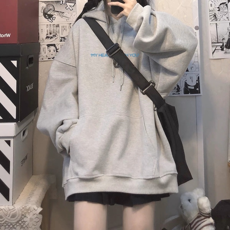 Áo Hoodie Nỉ Bông Tay Dài Túi Bụng MY HEART WITH YOU