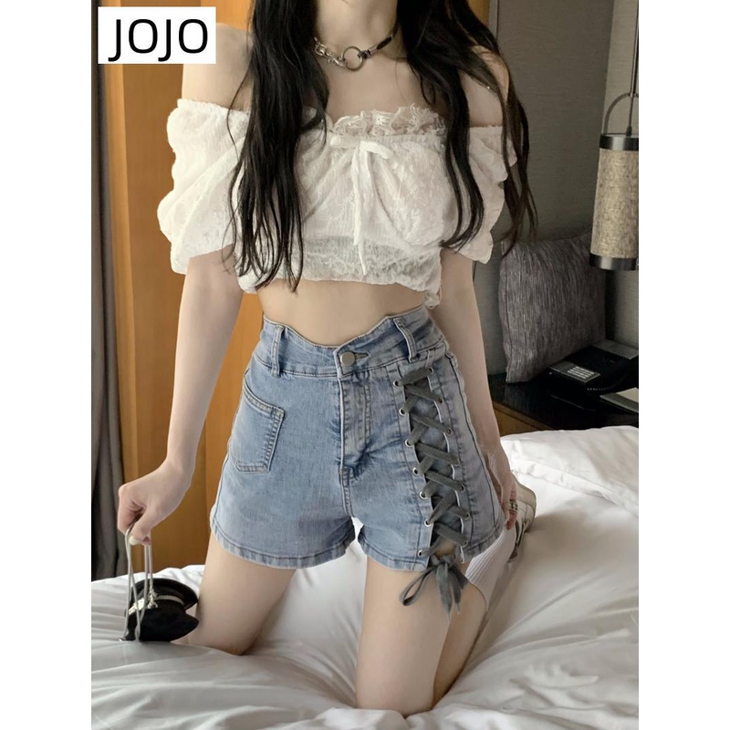 Quần Short Jeans Lưng Cao Ống Rộng Thời Trang Mùa Hè Cho Nữ