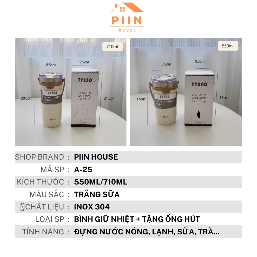 Bình nước giữ nhiệt có quai tặng kèm 2 ống hút, sticker inox 304 màu kem, 550ml/710ml thời gian 6-12 tiếng – PIIN HOUSE