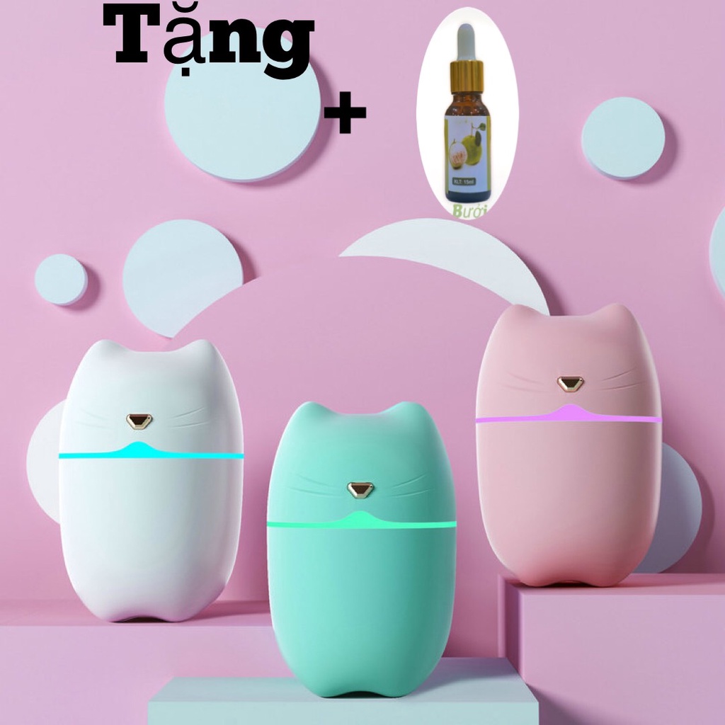 Máy Xông Tinh Dầu Mini Mèo Humidifier Cho Phòng Ngủ &amp; Trên Ôtô Khuếch Tán Tinh Dầu Phun Sương Tỏa Hương Đuổi Muỗi