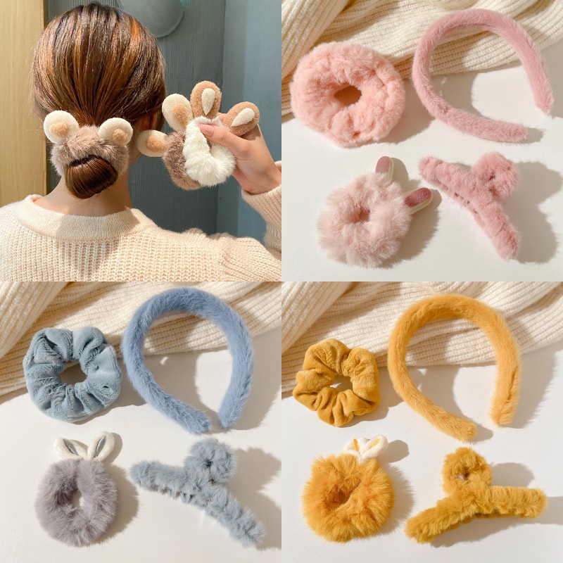 Dây Cột Tóc Scrunchies Bằng Vải Bông Mềm Hình Thỏ Dễ Thương Phong Cách Hàn Quốc Cho Nữ