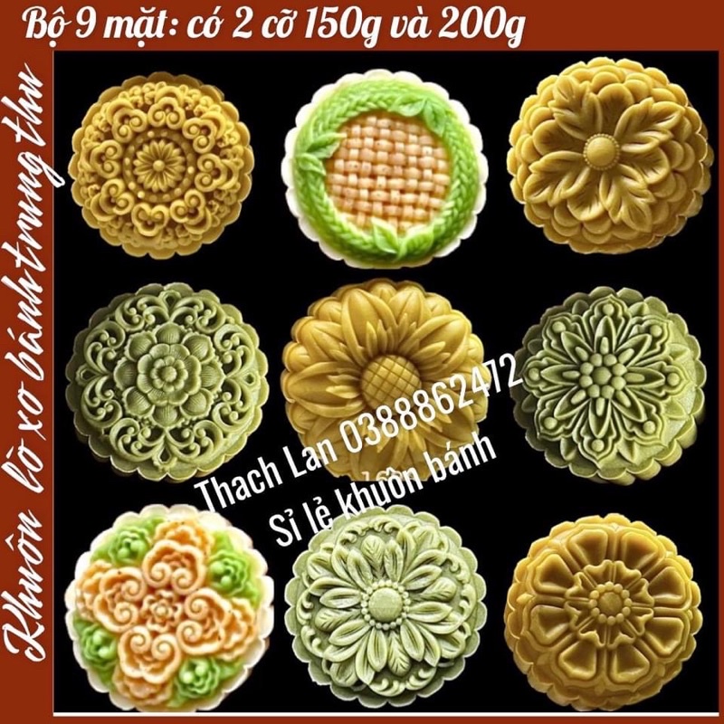 Khuôn lò xo 9 mặt hoa văn cổ (có 2 cỡ 150g hoặc 200g do khách tự chọn)