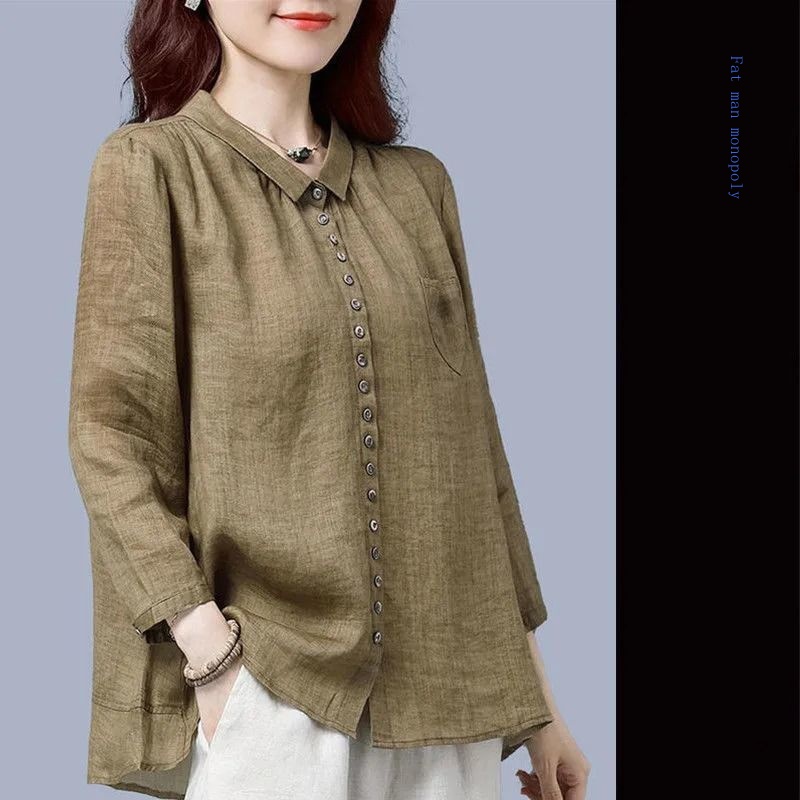Áo Sơ Mi Cotton Lanh Dáng Rộng Tay Lỡ Ba Món Size Lớn Thời Trang Mới Cho Nữ S 2022