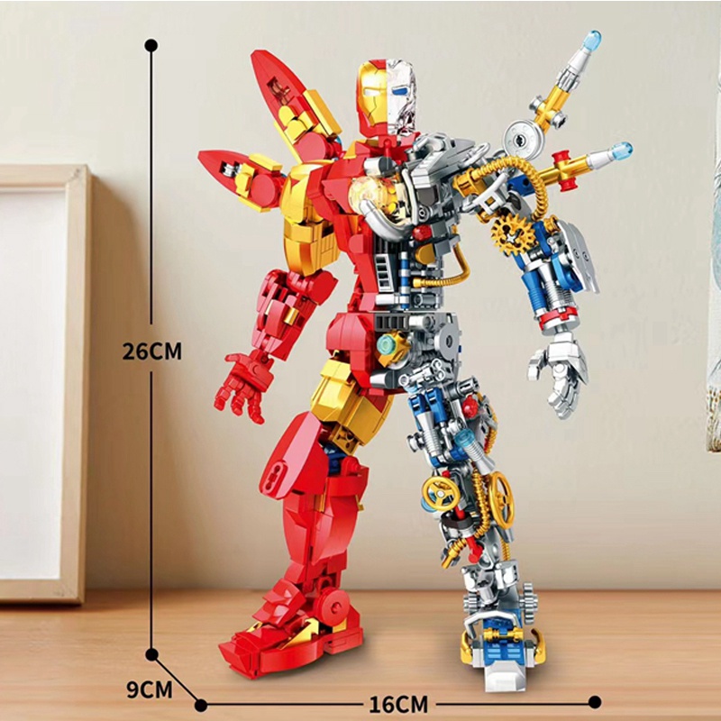 Đồ chơi Lắp ráp Mô hình người siêu sắt Iron King 6069 935PCS Half Perspective Machine Iron Heroes Display