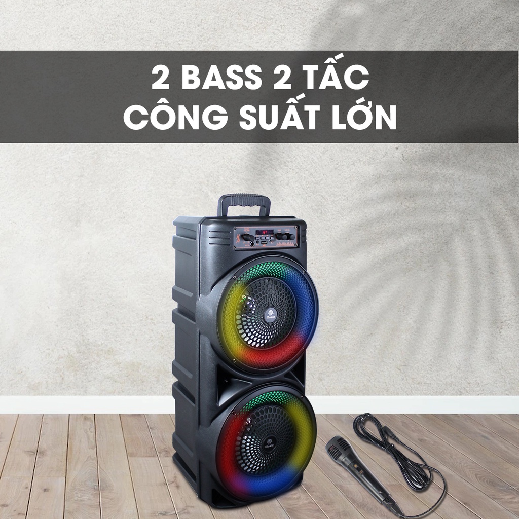 Loa karaoke blutooth music-2807 công suất lớn 2 Bass đôi, loa kẹo kéo tặng kèm 01 mic hát rất hay, nhẹ - Sunrise Music
