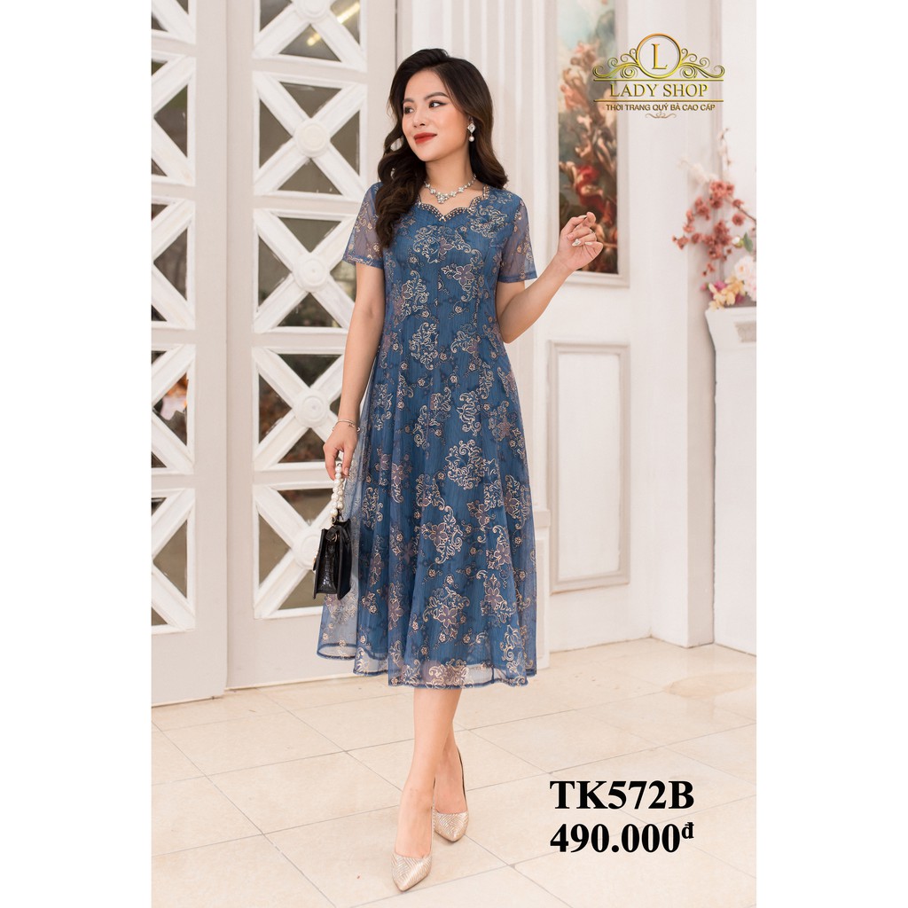 Đầm thời trang quý bà cao cấp Ladyshop - Đầm thun lưới cổ hoa đính đá TK572