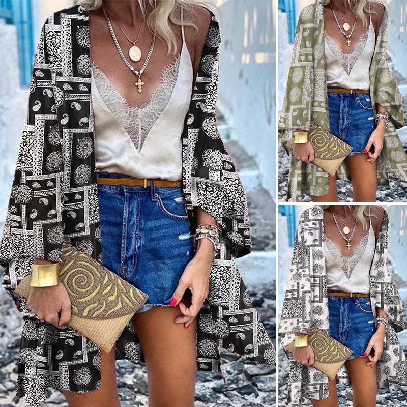 Áo khoác cardigan ZANZEA tay dài in hoa thời trang vintage nữ tính