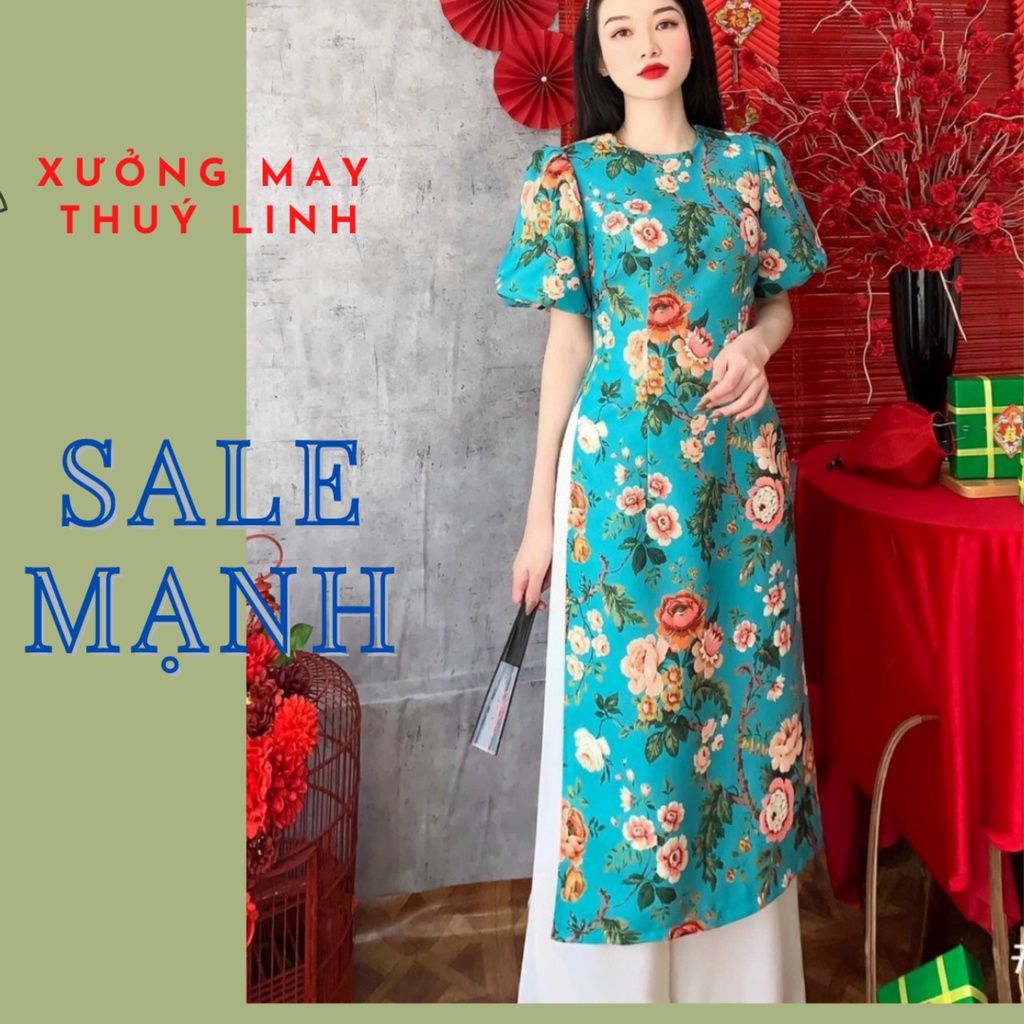 Áo dài cách tân mới nhất, áo dài gấm text, áo dài hoa, áo dài trẻ trung - áo dài Thú Linh