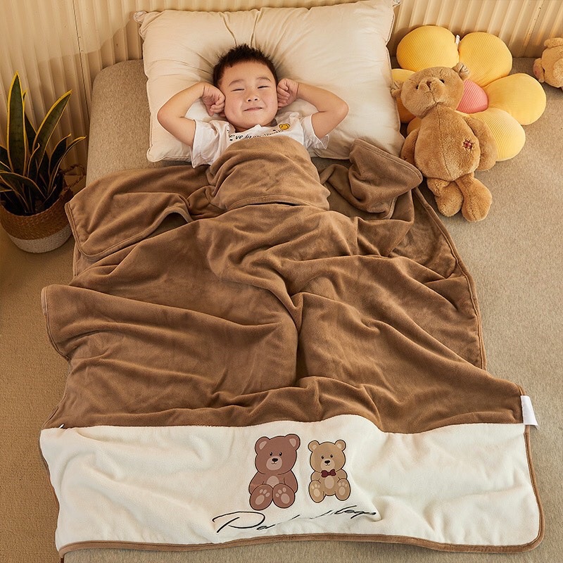 Chăn tuyết cho bé 2 lớp gấu teddy kích thước 1mx1m5 cực dày dặn và ấm áp