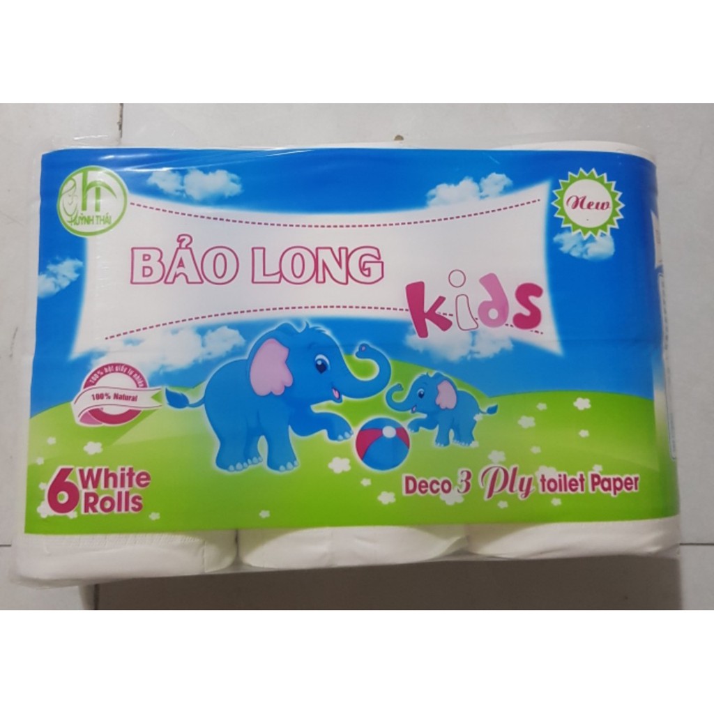 Giấy vệ sinh cao cấp siêu mềm mịn Bảo Long kids 6 cuộn