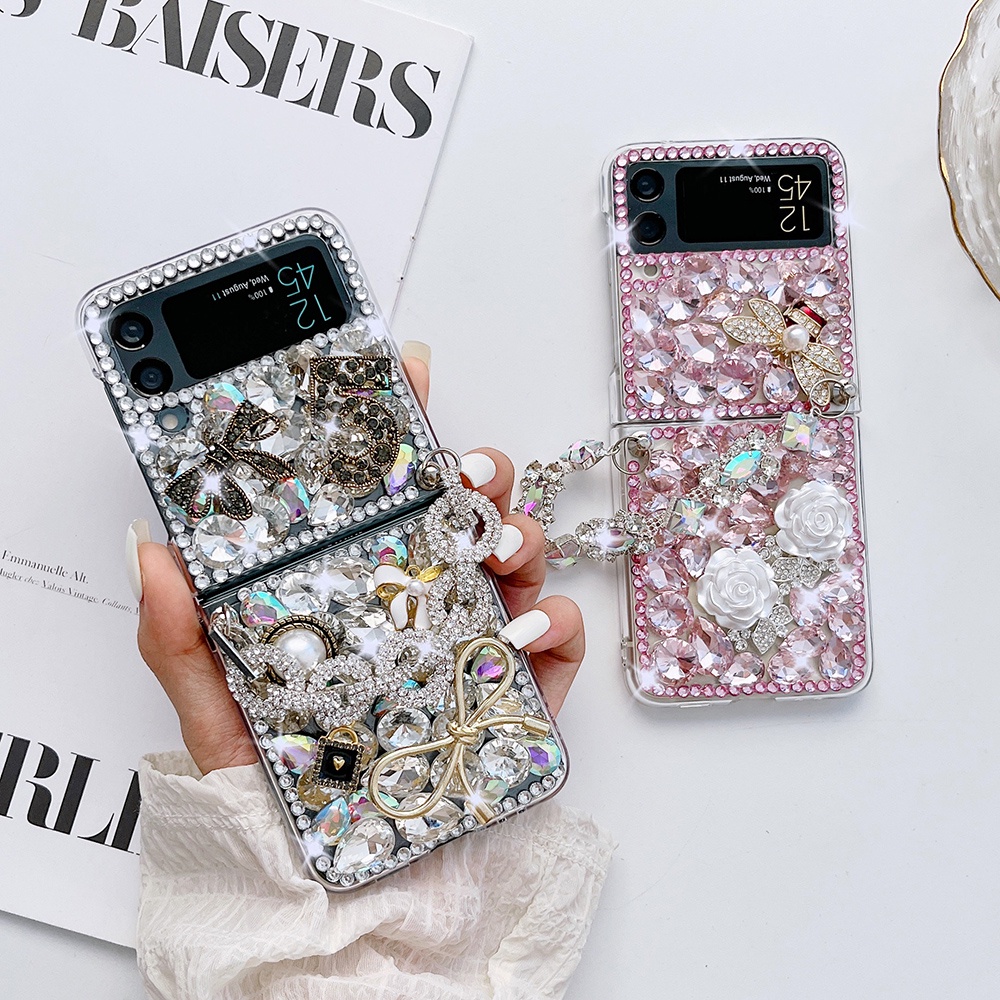 Ốp Điện Thoại Nắp Gập Đính Kim Cương Lấp Lánh Sang Trọng Chống Sốc Cho Samsung Galaxy Z Flip 4 Samsung Galaxy Z Flip 3