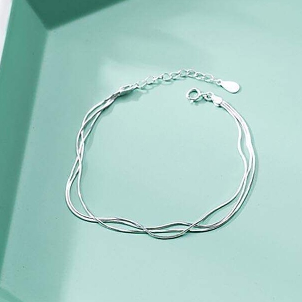 Lắc tay sợi mì trơn bạc ý 925