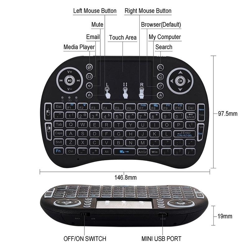 [GB.TECH] I8 Portable Touchpad 2.4GHz Mini Wireless Keyboard Mouse Combo Multicolor Backlight Remote Control