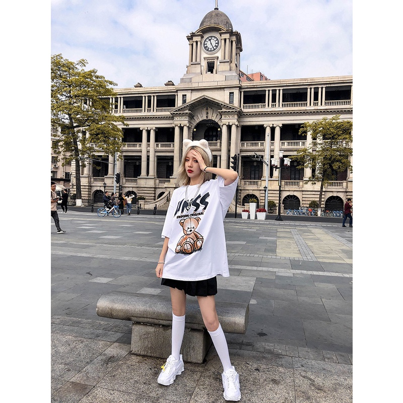 Áo thun tay lỡ in hình gấu UNSS ❤️ Áo phông oversize form rộng unisex  nam nữ - A13 - Happy Style