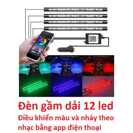 Đèn led độ gầm ghế APP ĐIỆN THOẠI và điều khiển dải 12 bóng cảm ứng âm thanh nhấp nháy theo nhạc