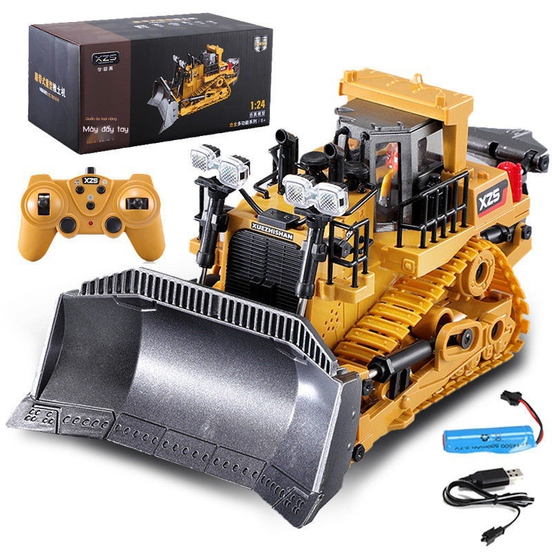 MHợp kim sạc điều khiển từ xa xe ủi đất mô phỏng 9 kênh xe nâng điện kỹ thuật xe ô tô đồ chơi trẻ em