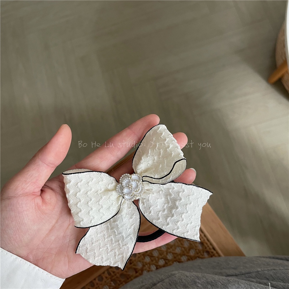 Dây Cột Tóc Cao Su Hình Nơ Hoa Trà Sữa Đính Ngọc Trai Giả Màu Trắng Sữa Thời Trang Năm 2023