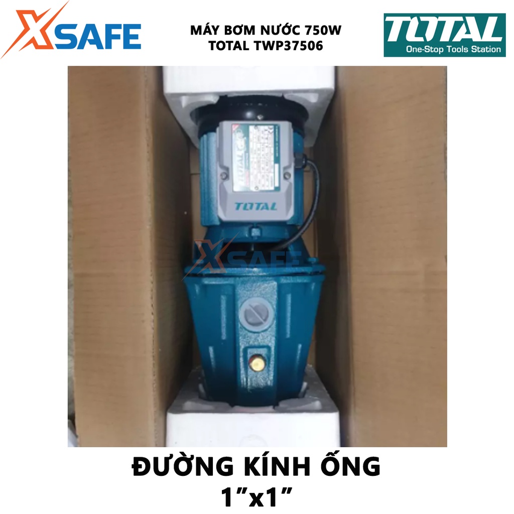 Máy bơm nước TOTAL TWP37506 Máy bơm mini công suất 750W(1HP), hút sâu tối đa 9m, mô tơ dây đồng, dây cáp dài 0.15m