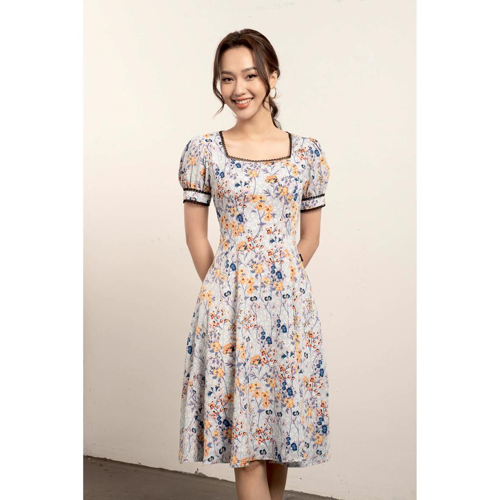 Đầm xòe cổ vuông, viền ren, tay cộc bồng MMOutfit M-DA061221388