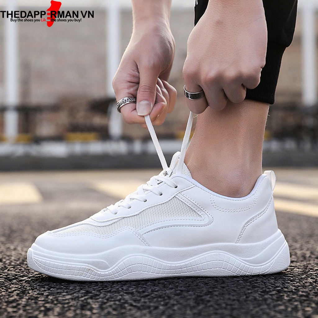 Giày sneaker nam thể thao THEDAPPERMAN CS02 chất liệu da, đế cao su nhiệt dẻo, êm chân, chống trơn trượt, màu trắng