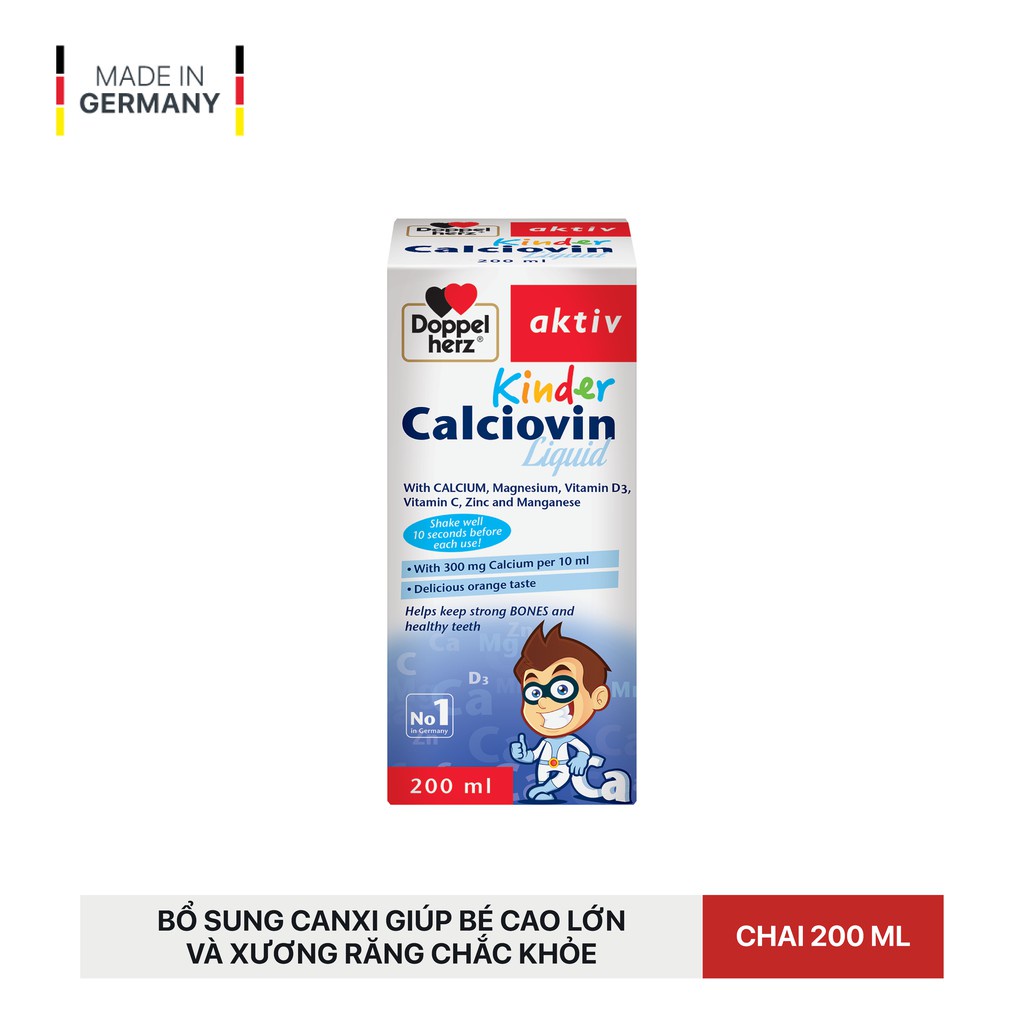 Doppelherz Aktiv Kinder Calciovin Liquid.Siro Bổ Sung Canxi Hữu Cơ Cho Bé